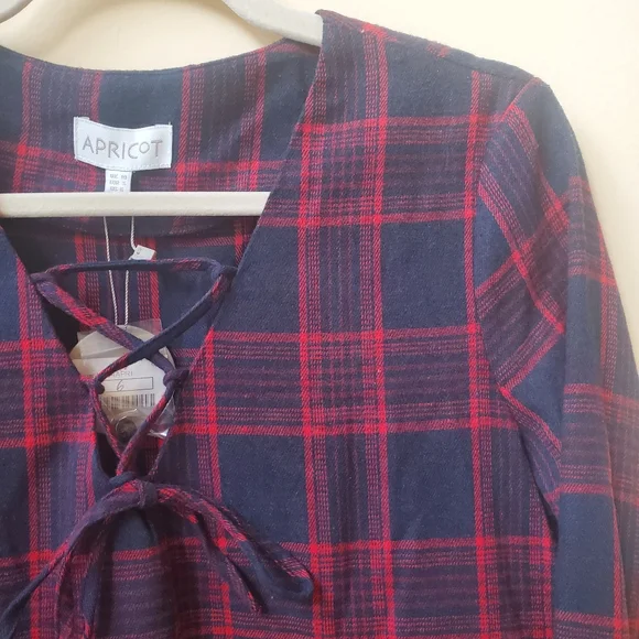 NWT S Apricot Plaid Flannel Swing Dress - Picture 4 of 8
